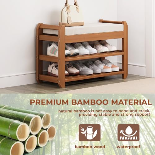 27.6" Entryway Shoe Rack Bench with Cushion, 2-Tier Storage Bench - Image 7