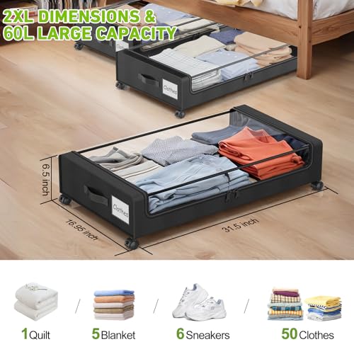 Beborxue Under Bed Storage with Wheels, 2-Pack, Black - Image 4