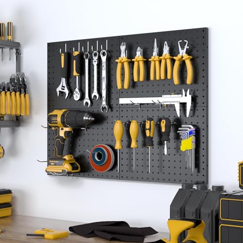 Peg Board, 4 Pack Metal Black Pegboard Panels with 50 Hooks - Image 3
