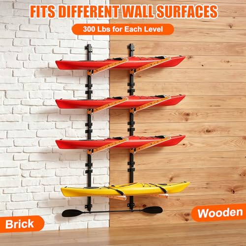 Kayak Storage Racks Garage Wall Mount Racks, 4 Tiers - Image 6