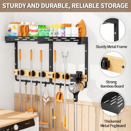 Broom and Mop Holder Wall Mount With Shelf and Vacuum Holder - Image 7