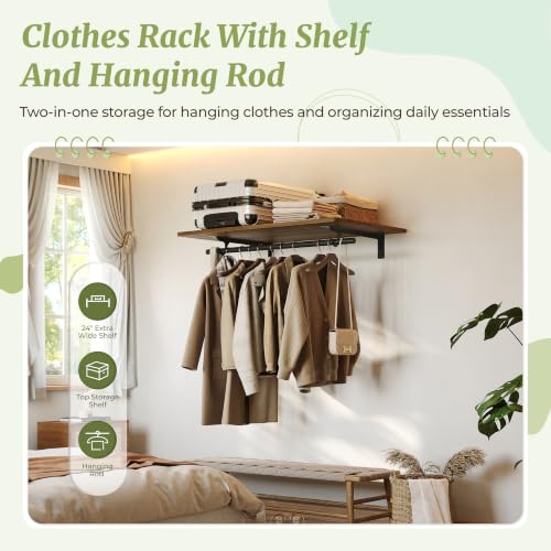 IAE Wall Mounted Clothes Rack with Shelf and Hanging Rod, 36x24in - Image 7