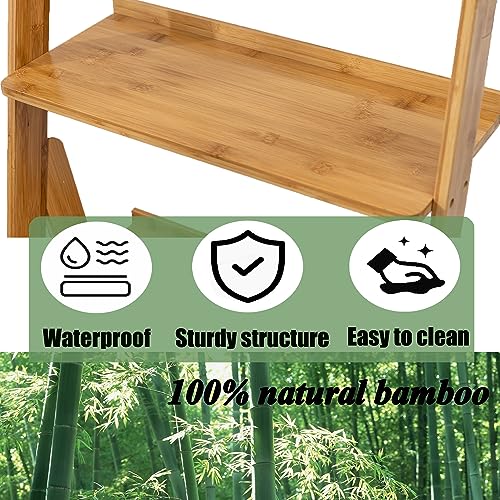 Maydear Bamboo Ladder Shelf Bookcase, 5-Tier Leaning - Image 5