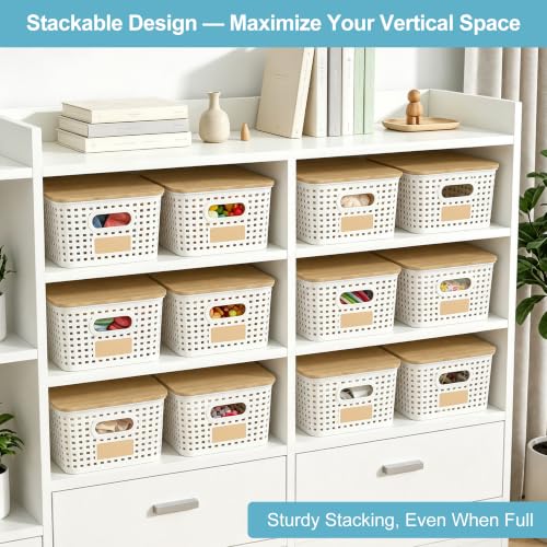 Bagnizer Small Plastic Storage Bins with Bamboo Lids 5.2qt - Image 4