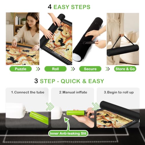 Portable Puzzle Mat Roll Up Set with 8 Sorting Trays, Pump - Image 6