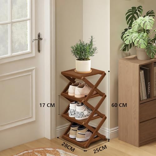 YYW Shoe Rack, Foldable Bamboo Shoes Shelf - Image 3