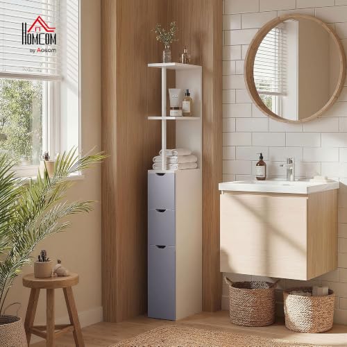 HOMCOM 54" Tall Bathroom Storage Cabinet, Freestanding - Image 3