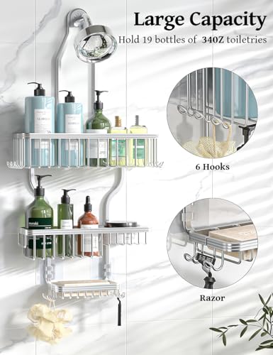 YASONIC Never Rust Shower Caddy Hanging, Aluminum Shower Racks - Image 3