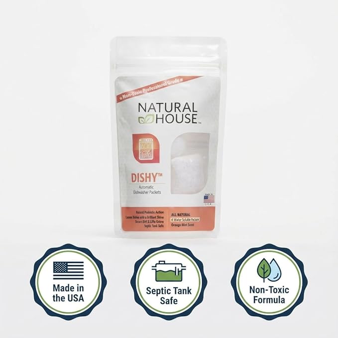 Natural House Dishy - Probiotic Dishwasher Detergent Pods - Plant-Based Formula - Septic Safe - Orange Mint Scent - 4 Count