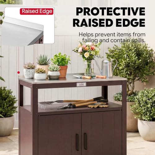 Feasto Metal Outdoor Potting Bench with Storage Cabinet - Image 7