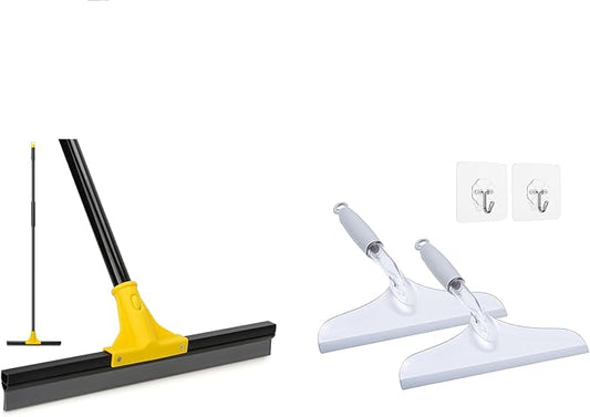 Squeegee Broom for Floor, 18'' Rubber Squeegee with 60'' Long Handle, Shower Squeegee for Shower Glass Door, Rubber Squeegee for Bathroom Tile and Mirror