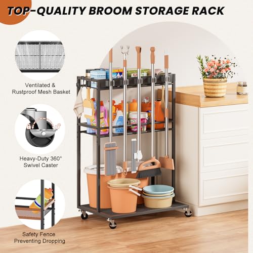 Broom Holder with Cleaning Supplies Organizer, Broom Closet - Image 6