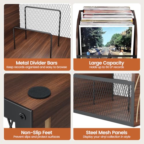 Vinyl Record Storage Crate, Wooden LP Organizer with Divider - Image 6