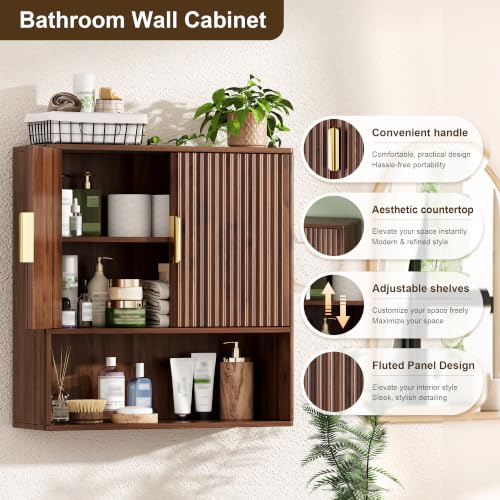 Walnut Bathroom Wall Storage Cabinet, Over the Toilet - Image 4