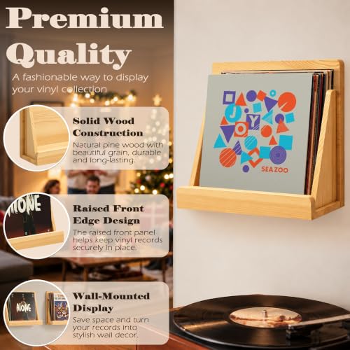 2 Pack Vinyl Record Shelf Wall Mount, Solid Wood Vinyl - Image 5