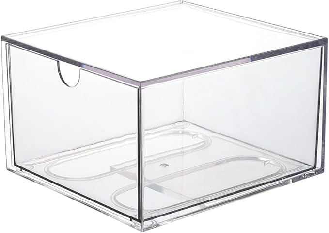 CREATCABIN Disposable Face Towel Holder Face Cloth Storage Box Clear Acrylic Stackable Makeup Clean Skin Club Towels Organizer Container Bin with Drawer for Bathroom Coutertop Accessory 6.5 x 6 x 3.9
