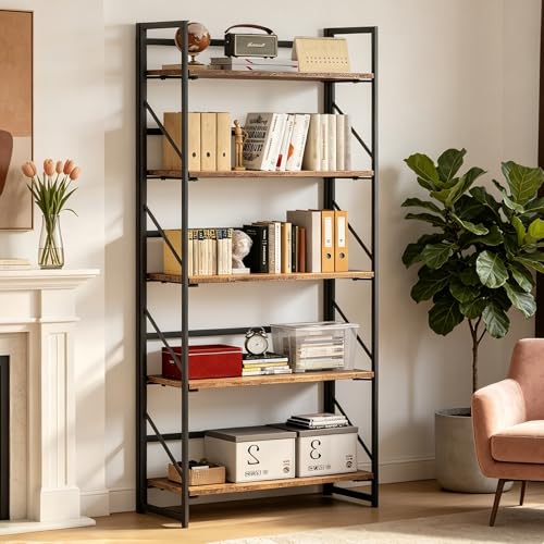 JSB No Assembly Folding Bookshelf, 5 Tier Industrial Metal - Image 5