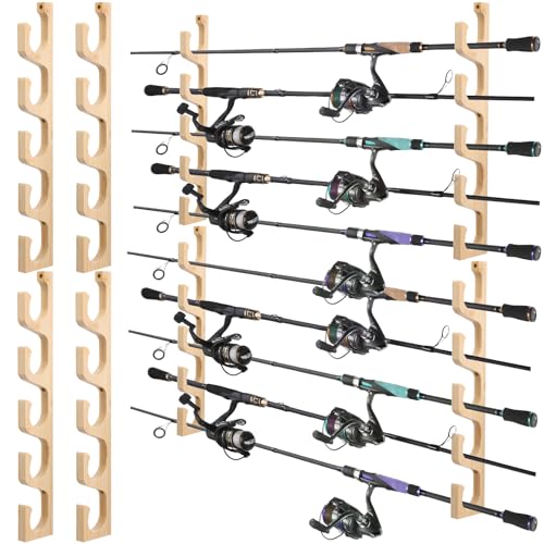 Solid Bamboo Fishing Rod Holders Wall Mounted Rack | Home Organization - Image 2
