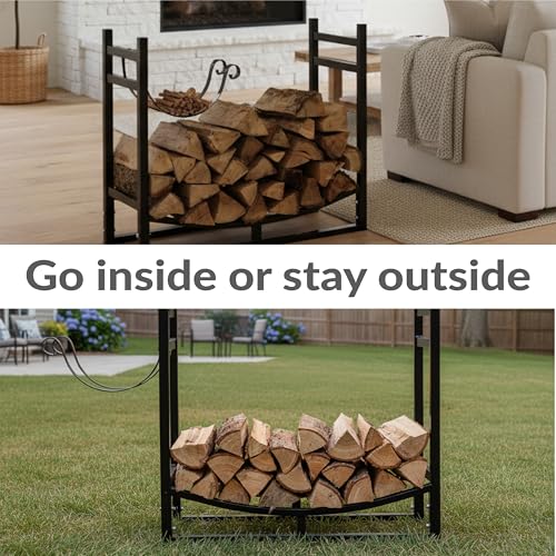 Sunnydaze 33" Indoor Firewood Rack with Kindling Log - Image 7