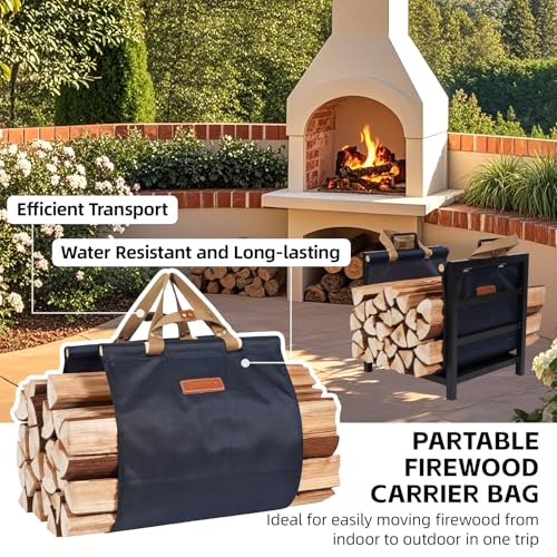 Firewood Rack Indoor Outdoor with Firewood Carrier,16 inch, Navy - Image 6