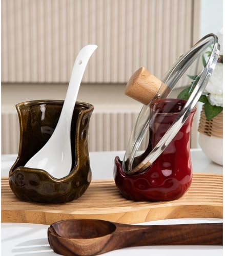 Ceramic Spoon Rest for Stove Top w/Pot Lid Holder, Kitchen - Image 5