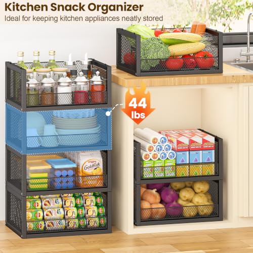 3 Pack Stackable Wire Baskets, Open Front Pantry Storage Bins - Image 4