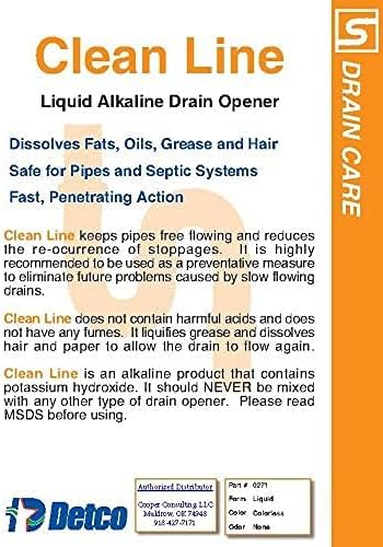 DETCO-Clean LINE Drain Cleaner and Unblocker - Industrial Strength, Fast-Acting Liquid Formula, Unclogs Pipes and Drains Quickly, 32 Ounce Bottle