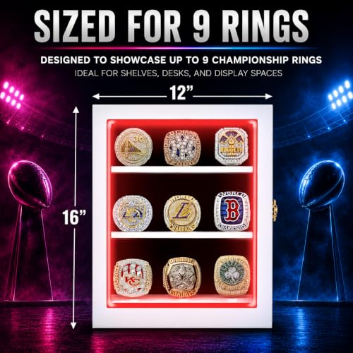Championship Ring Display Case RGB LED Wall Display (9 Ring - Image 7