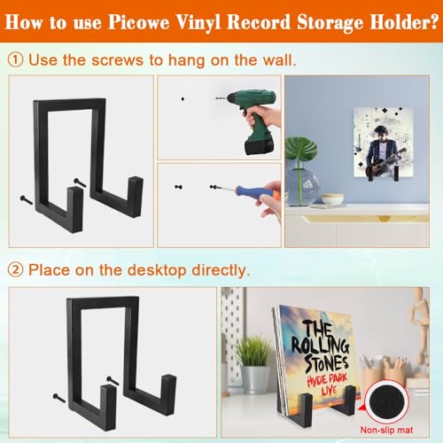 Picowe Vinyl Record Storage Holder, Black LP Display Rack - Image 5