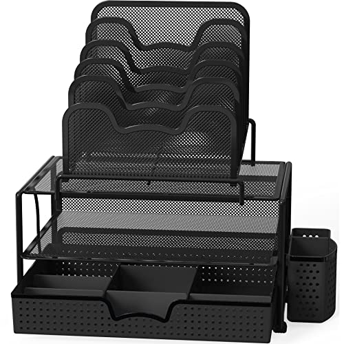 Simple Houseware Mesh Desk Organizer with Sliding Drawer, Black - Image 7