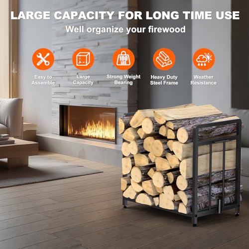 15.5" Compact Firewood Rack with Fire Blower, Black - Image 7