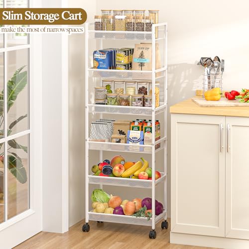 6 Tier Slim Rolling Storage Cart, Narrow Mobile Shelving Unit - Image 4