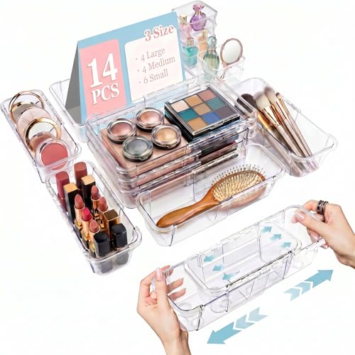 14 Pcs Expandable Clear Drawer Organizers, 3-Size - Image 2