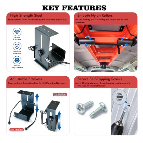 Van Ladder Storage Rack, Ceiling Mount with Rollers | Garage Storage - Image 5