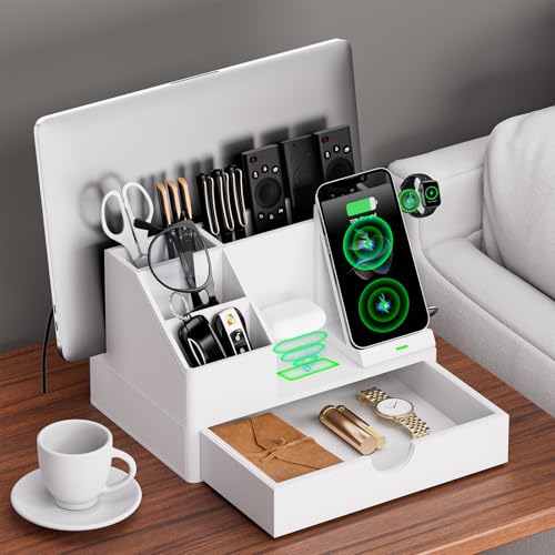 Sleek White PU Leather Charging Station with Drawer - 6-in-1 - Image 4