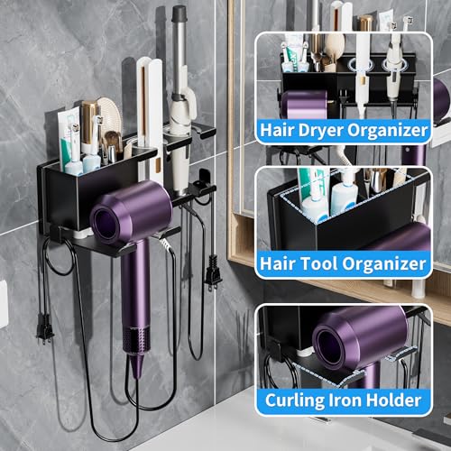 Hair Dryer Holder, Wall Mounted, Black - Image 6