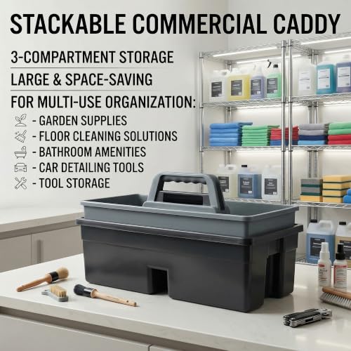 3-Compartment Plastic Cleaning Caddy Basket – Stackable - Image 4