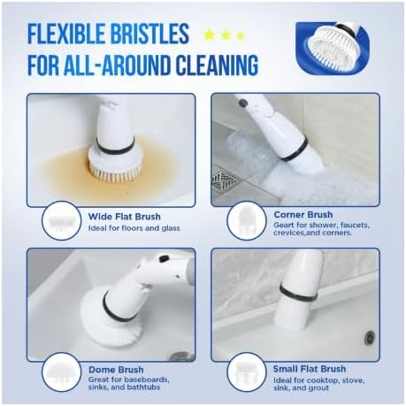 Electric Spin Scrubber - Cordless Cleaning Brush with 4 Heads & Extension Handle Power Shower Scrubber for Bathroom Kitchen Tile Floor