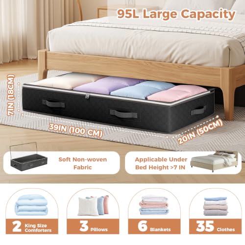 Budding Joy 95L Under Bed Storage, 4 Pack Closet Organizers Black - Image 4