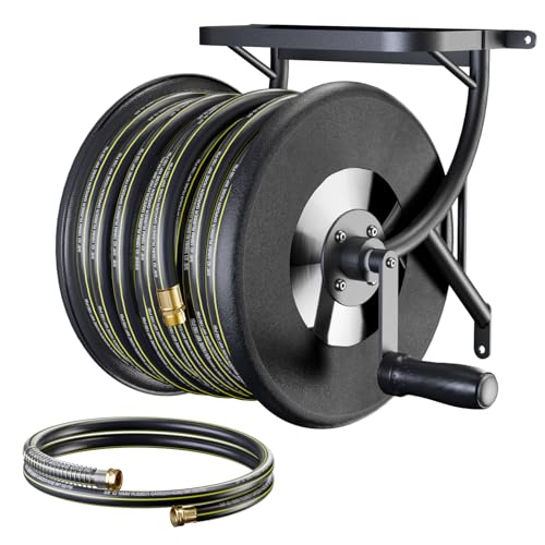 Heavy Duty Wall Mounted Garden Hose Reel, 130ft Rubber Hose 5ft - Image 2