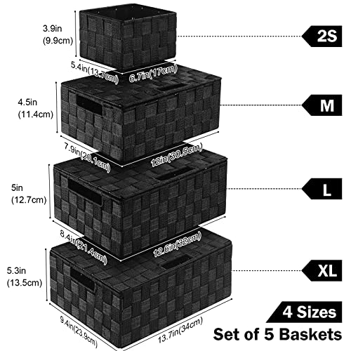 Storage Baskets with Lids: 5 Pack Stackable Woven Storage Bins - Image 3