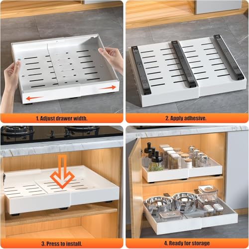 DEKAVA 4 Pack Pull Out Cabinet Organizer Expandable, Adhesive - Image 5