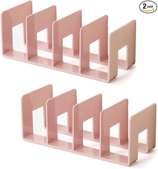 2 Pcs Acrylic Clear Purse Organizer for Closet - 4 Sections Handbag Divider Holder Storage in Bedroom Office (Pink)