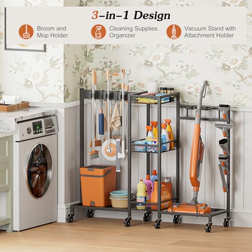 Broom Holder with Cleaning Supplies Organizer, Broom Closet - Image 3