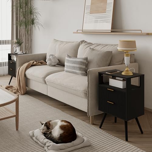 JOONEE Black Nightstand with Charging Station and LED - Image 4