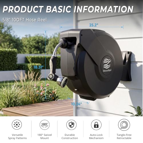 Retractable Garden Hose Reel - 5/8 in x 100 ft Automatic Wall - Image 6