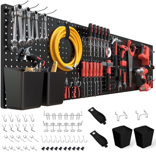 FZK Modular Plastic Peg Board Wall Organizer Kit, 16x16, Black - Image 2