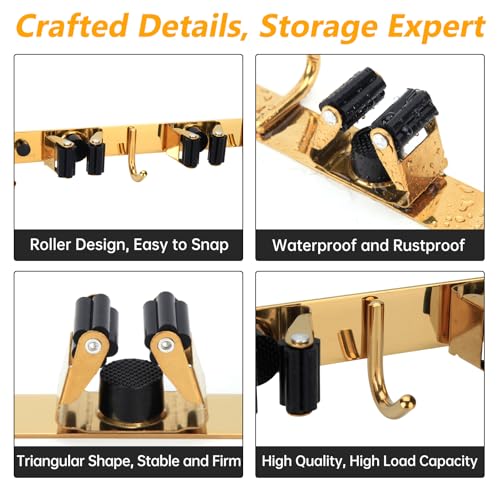 3 Racks and 4 Heavy Duty Hooks Mop and Broom Holder Wall - Image 4