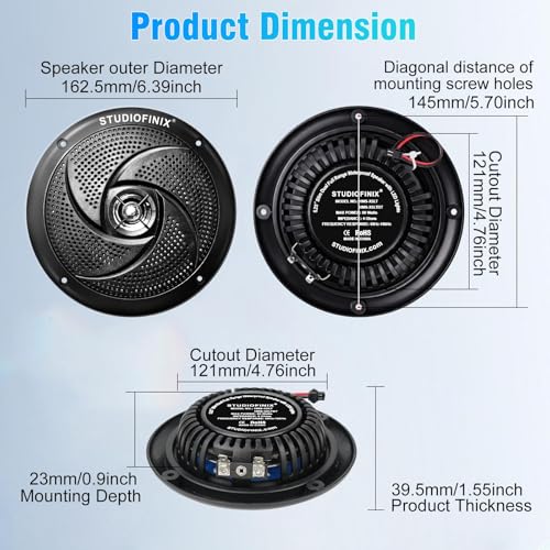 STUDIOFINIX 5.25" Woofer Waterproof Marine Speakers,6.39" Overall - Image 3