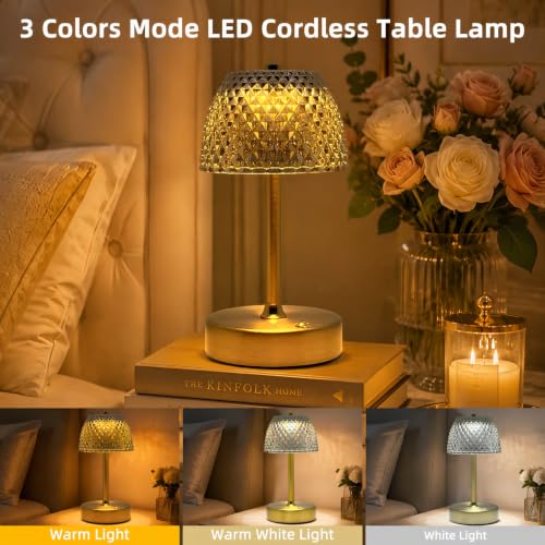 Rechargeable Gray Crystal Cordless Table Lamp,Battery Operated - Image 3